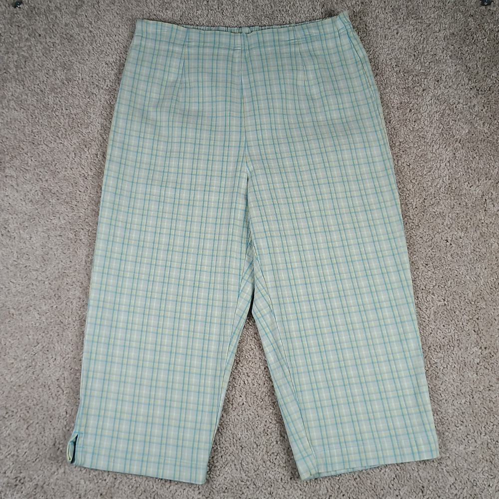 Vintage St Johns Bay Pastel Plaid Capri Crop Pants Womens 10P Cotton Stretch Y2